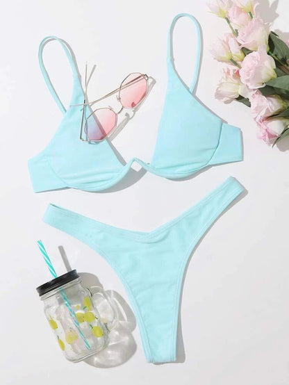Ruched Slit Bikini Set