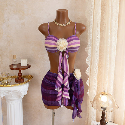Striped Mesh Bikini Set