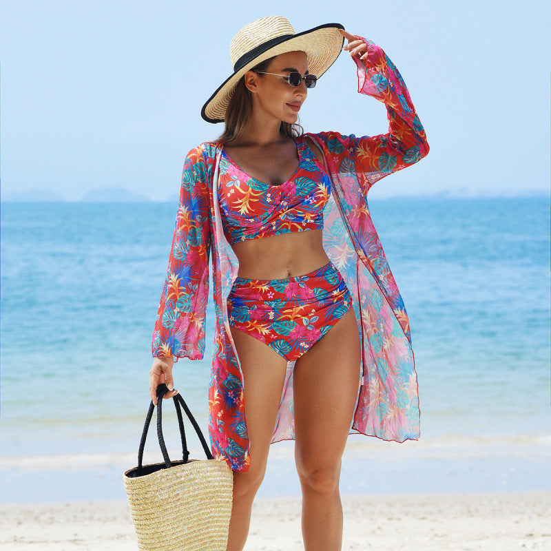 Slit Print One-Piece Swimsuit