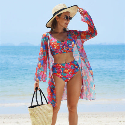 Slit Print One-Piece Swimsuit