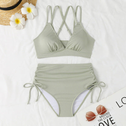 Ribbed Slit Bikini Set