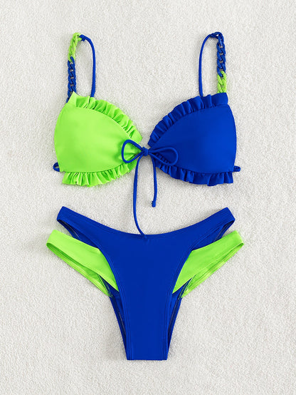 Slit Colorblock One-Piece Swimsuit