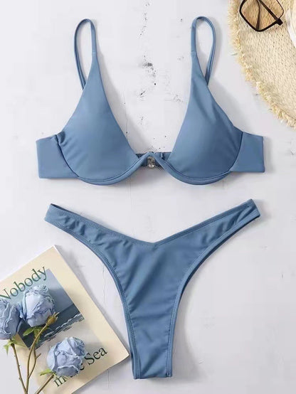 Ruched Slit Bikini Set