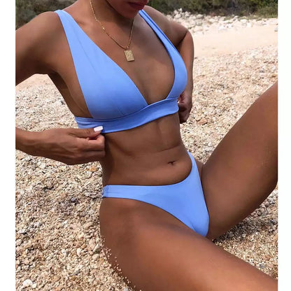 Slit Solid Bikini Set