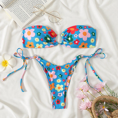 Slit Solid Bikini Set
