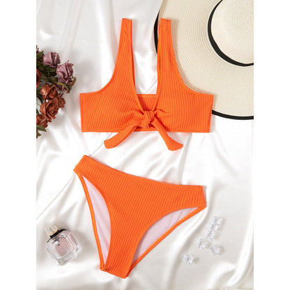 Ribbed Slit Bikini Set