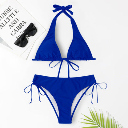 Strap Solid Bikini Set