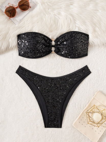 Sequin Slit Bikini Set