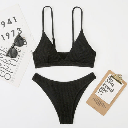 Wave Print Slit Bikini Set