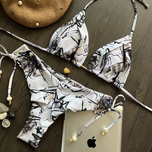 Print Slit Bikini Set