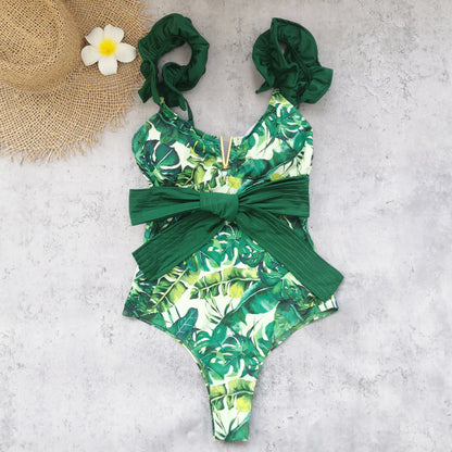 V-Neck One-Piece Swimsuit