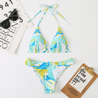 Slit Digital Print One-Piece Swimsuit