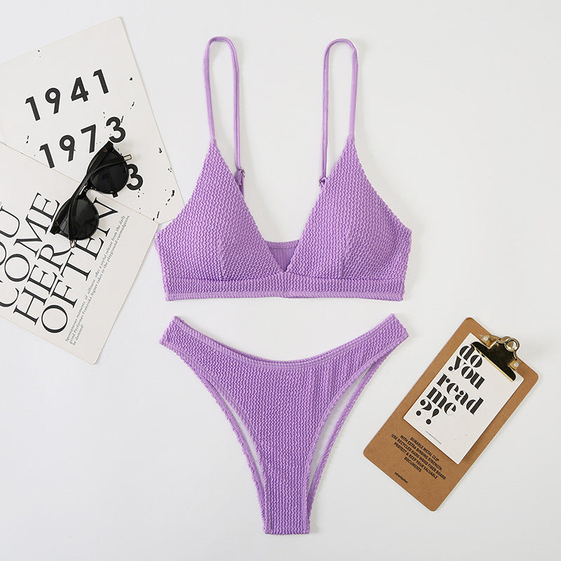 Wave Print Slit Bikini Set