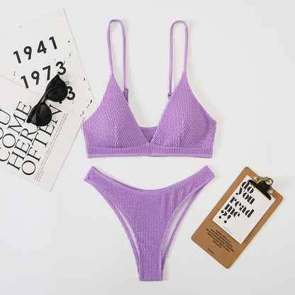 Wave Print Slit Bikini Set