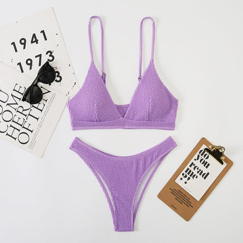 Wave Print Slit Bikini Set