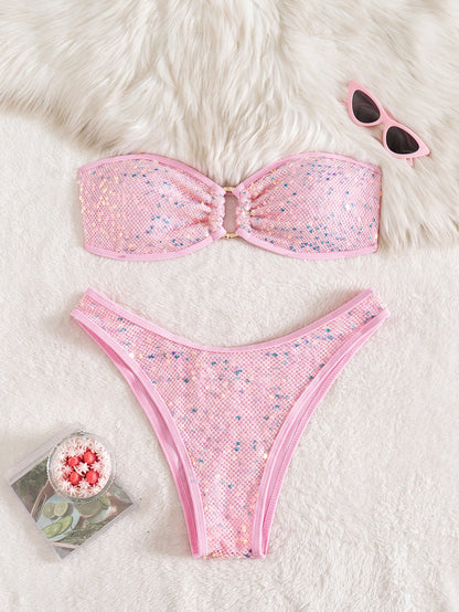Sequin Slit Bikini Set
