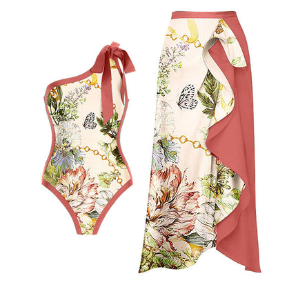 Retro One-Shoulder Bikini Set