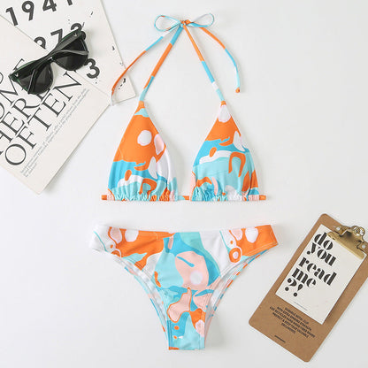 Slit Digital Print One-Piece Swimsuit