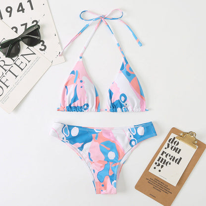 Slit Digital Print One-Piece Swimsuit