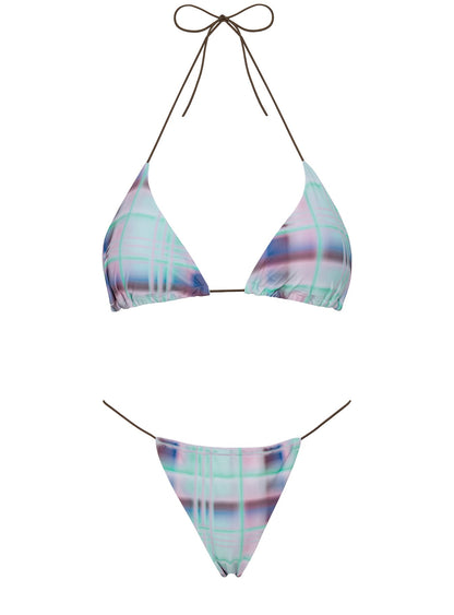 On Island Time String Bead Detail Bikini Top Blue Multi
