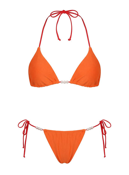 On Island Time String Bead Detail Bikini Bottoms Orange