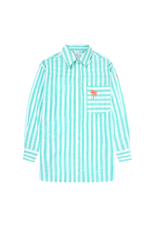 Green and White Stripe Relaxed Shirt