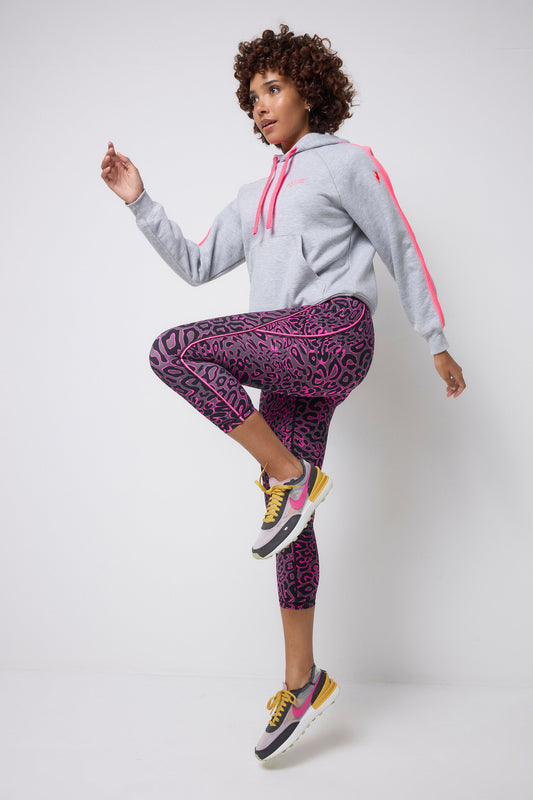 Grey with Pink Leopard Ray 7/8 Length Active Leggings
