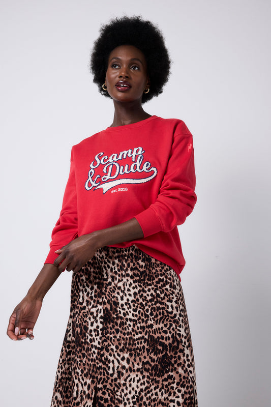 Red Varsity Scamp & Dude Oversized Sweatshirt