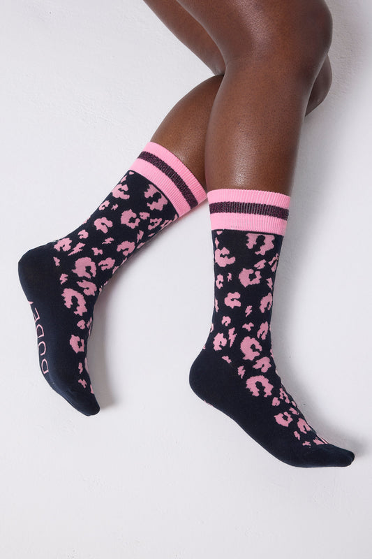 Navy with Pink Leopard Socks