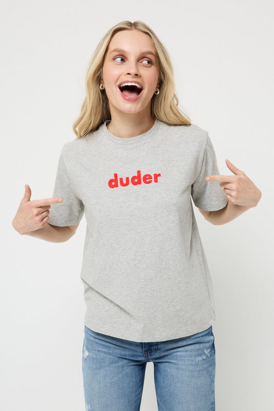 Grey Marl Duder Embroidery T-Shirt