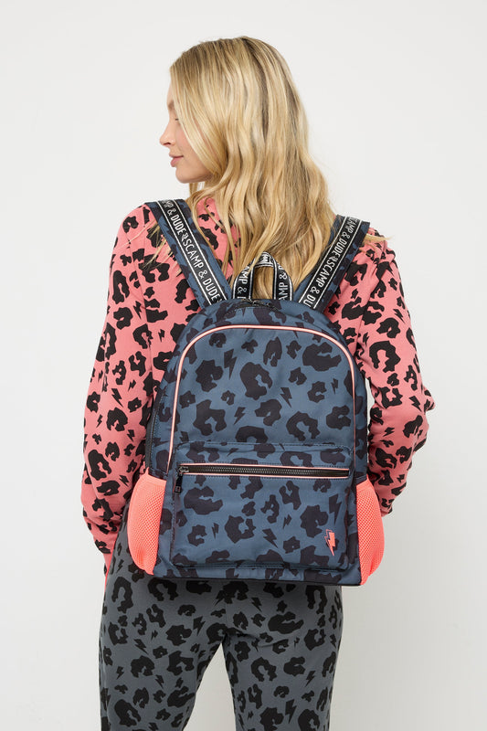 Grey with Black Leopard Backpack