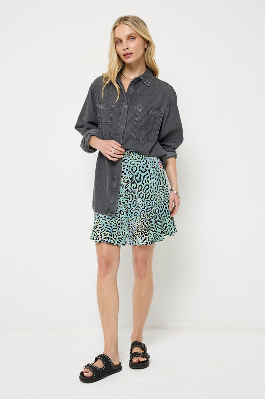 Green with Yellow Leopard Ray Skater Skirt