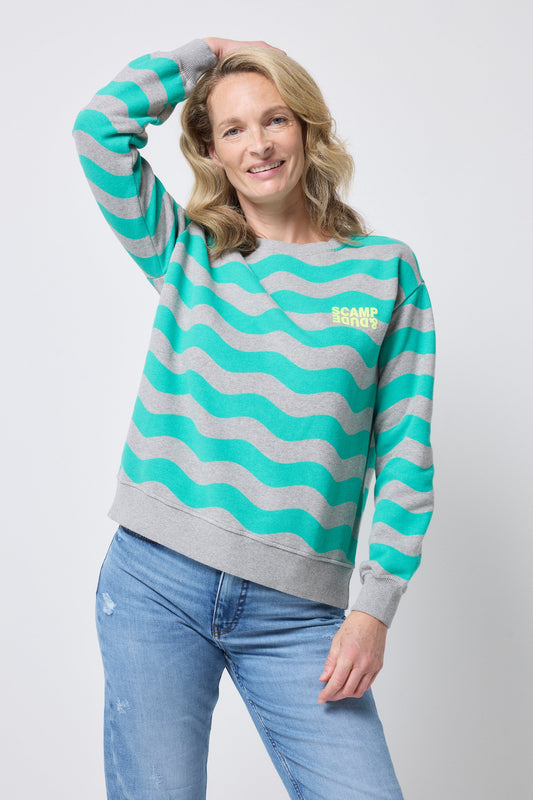 Light Grey with Green Wave Stripe Oversized Sweatshirt