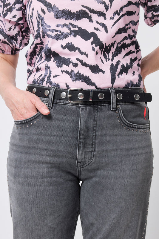 Silver-Tone Studded Black Belt