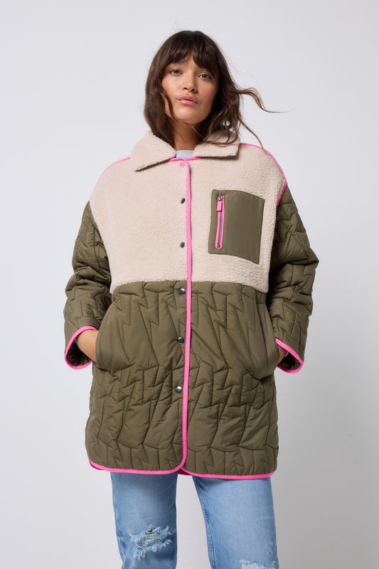 Quilted Khaki Lightning Bolt with Borg Coat