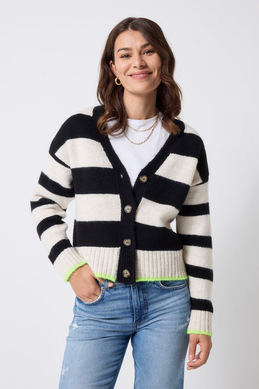 Cream with Black Bold Stripe Cardigan