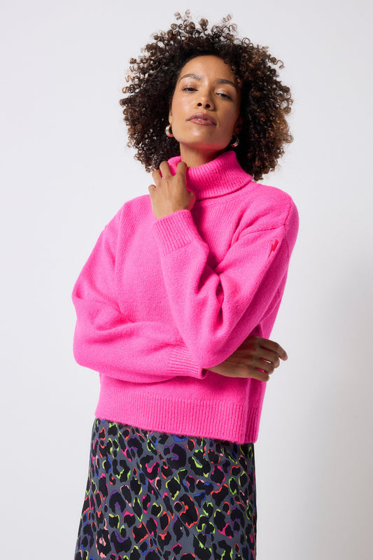 Pink Turtleneck Knitted Jumper