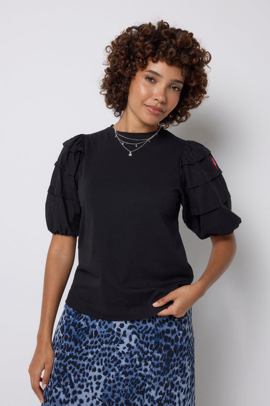 Black Pintuck Sleeve T-Shirt