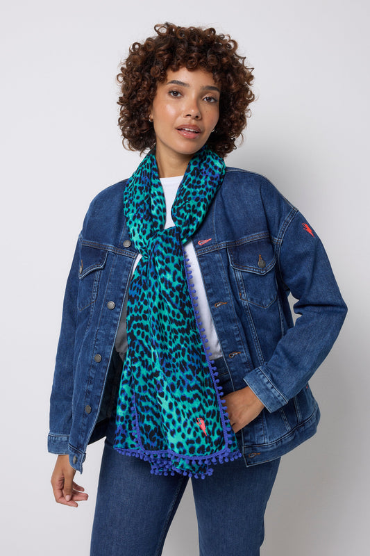 Turquoise with Blue Cheetah Charity Super Scarf