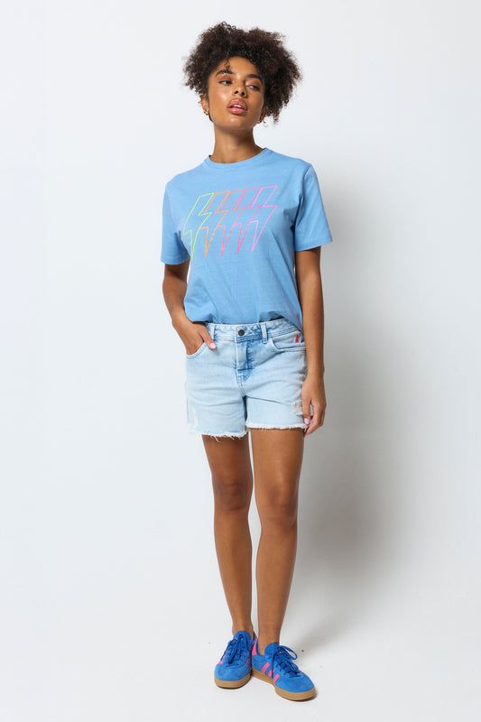 Ice Blue Wash Distressed Denim Shorts