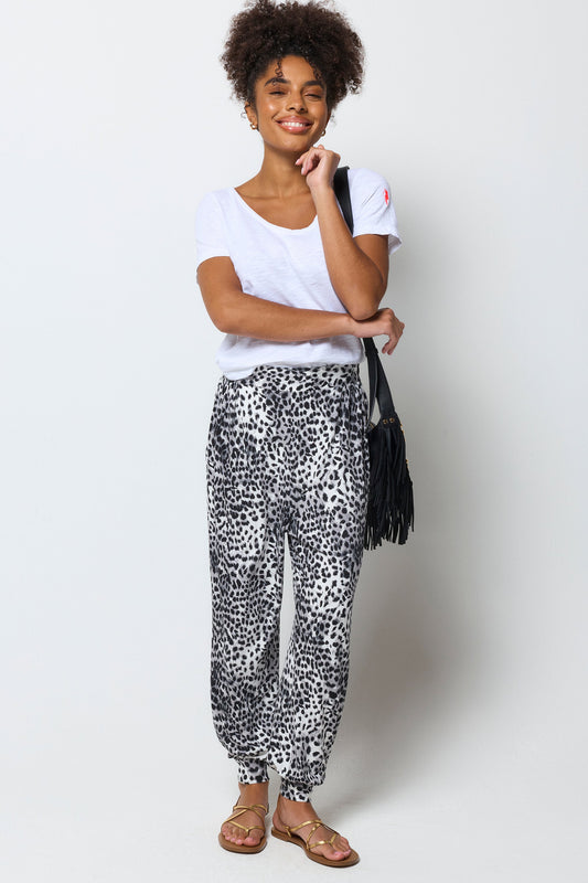Grey Cheetah Balloon Leg Jersey Trouser