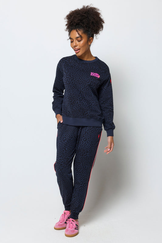 Navy with Black Leopard Ray Logo Oversized Sweatshirt