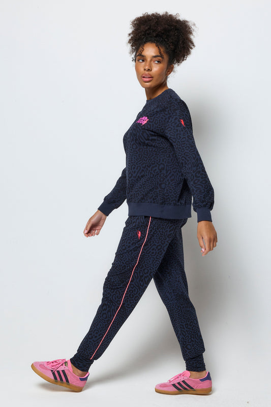 Navy with Black Leopard Ray Slouch Joggers