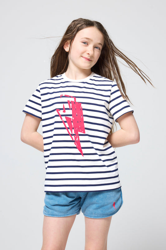 Kids Ivory with Navy Stripe and Glitch Bolt Classic T-Shirt