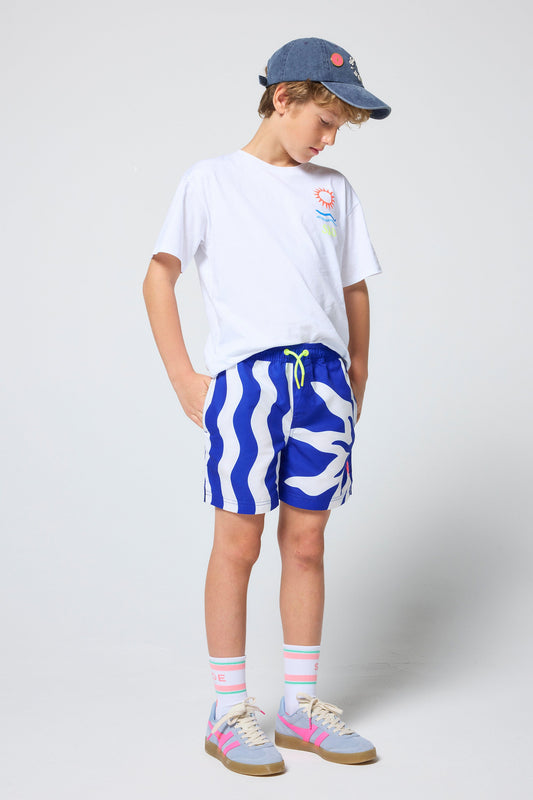 Kids Blue Sunstar and Stripe Swim Shorts