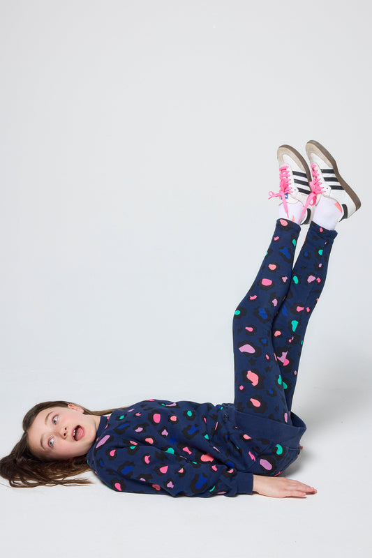 Kids Navy with Rainbow Snow Leopard Leggings