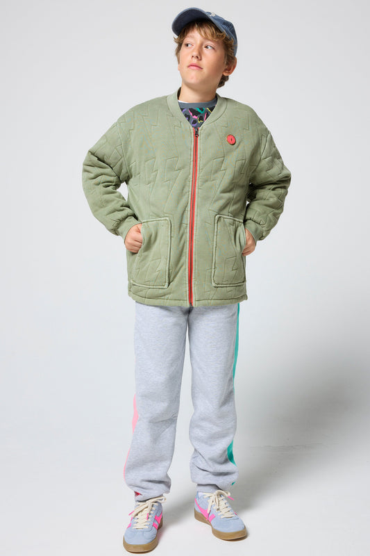 Kids Khaki Lightning Bolt Quilted Bomber Jacket