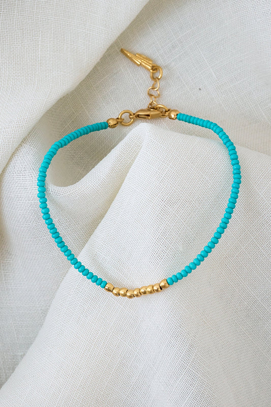 Gold and Aqua Beaded Bracelet