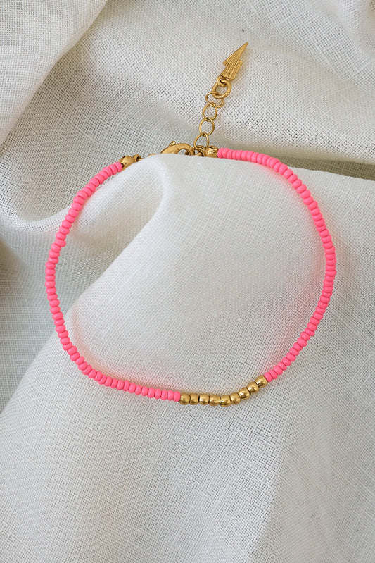 Gold and Coral Beaded Bracelet