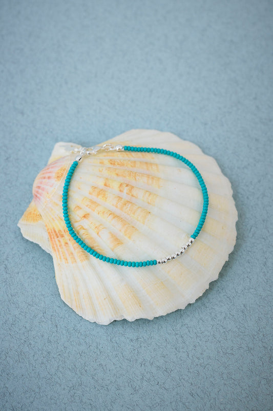 Silver and Aqua Beaded Bracelet